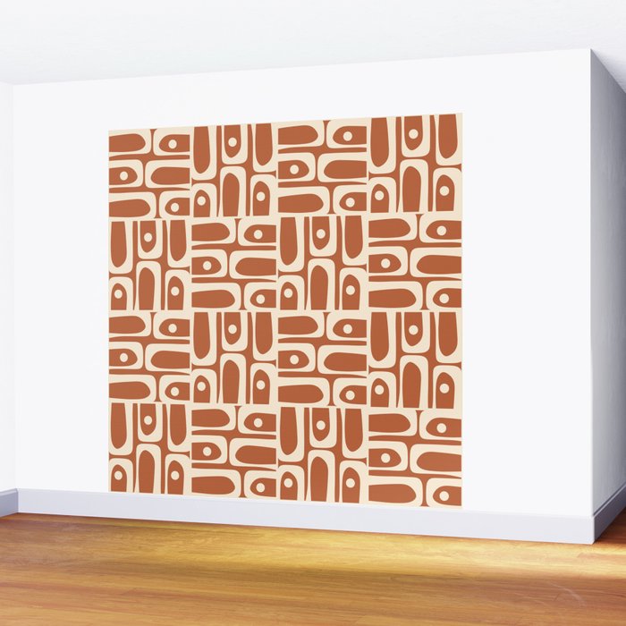 Mid Century Modern Piquet Abstract Multi Pattern in Earthy Red Brown and Beige Cream Wall Mural Gallery Image 2