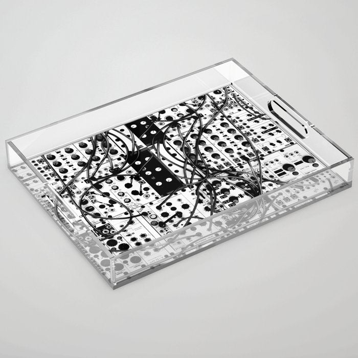 analog synthesizer system - modular black and white Acrylic Tray Gallery Image 1