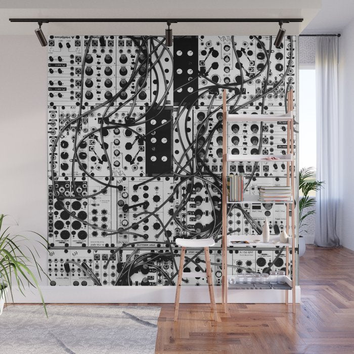analog synthesizer system - modular black and white Wall Mural Gallery Image 1