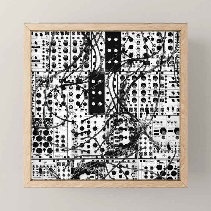 analog synthesizer system - modular black and white Mini Art Print Gallery Image 1