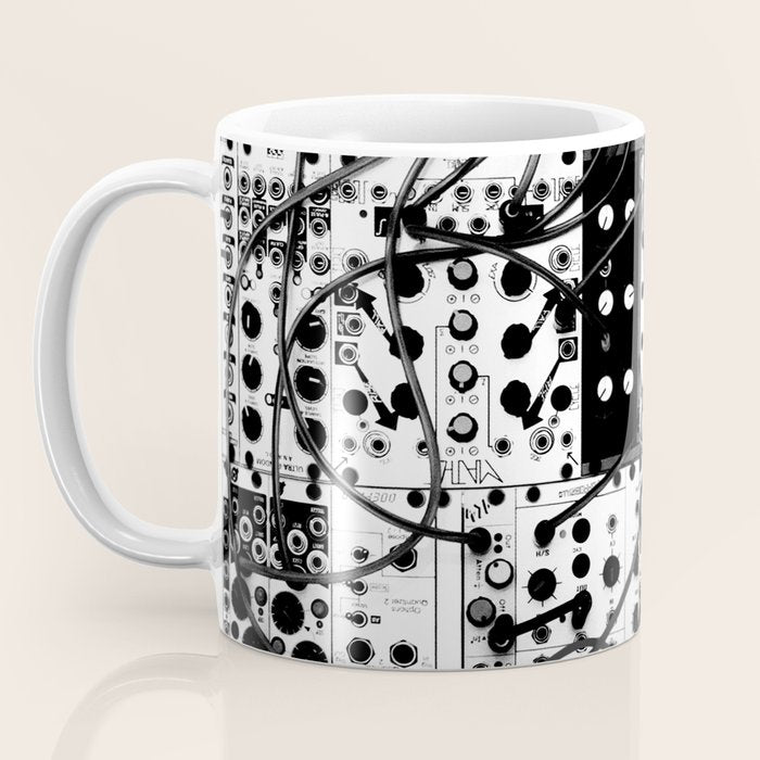 analog synthesizer system - modular black and white Coffee Mug Gallery Image 3