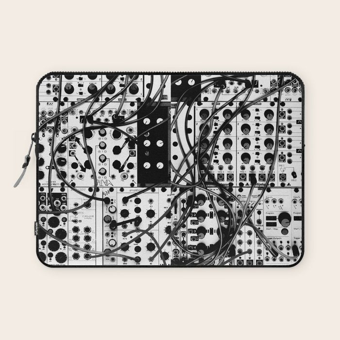 analog synthesizer system - modular black and white Laptop Sleeve Gallery Image 1