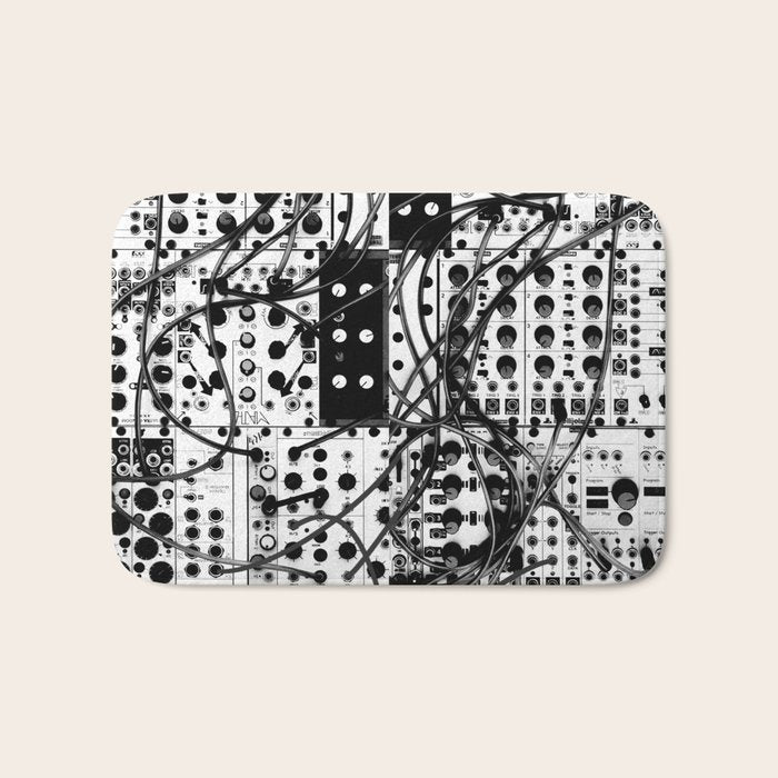 analog synthesizer system - modular black and white Bath Mat Gallery Image 1