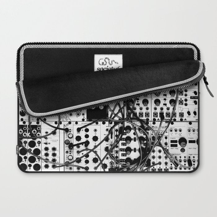analog synthesizer system - modular black and white Laptop Sleeve Gallery Image 2
