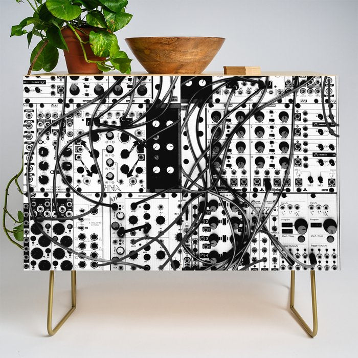 analog synthesizer system - modular black and white Credenza Gallery Image 1
