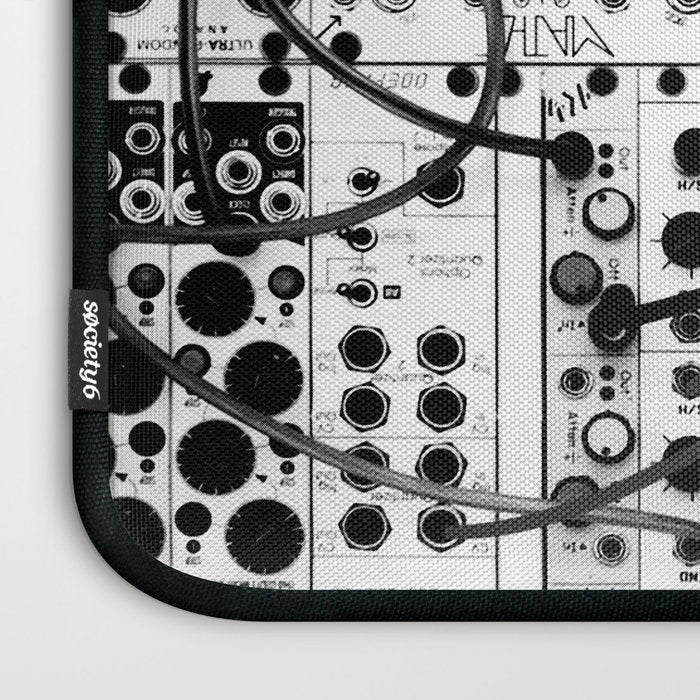 analog synthesizer system - modular black and white Laptop Sleeve Gallery Image 3