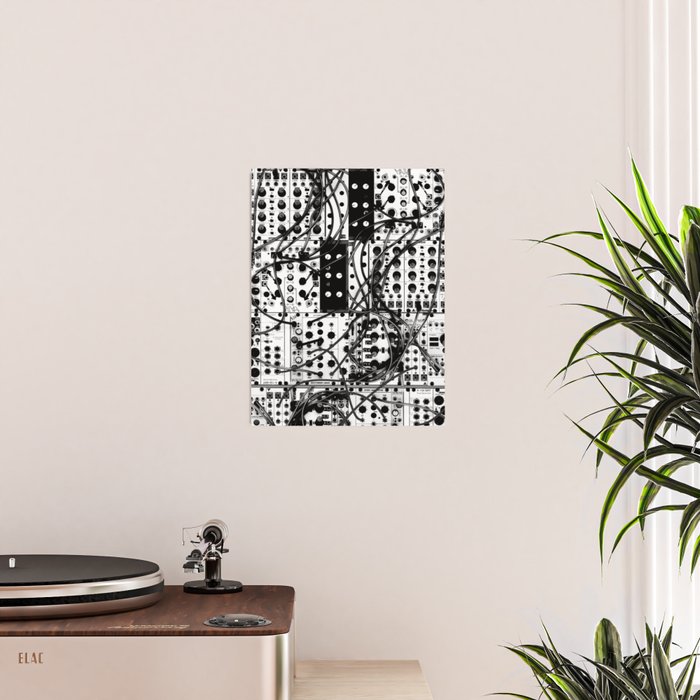analog synthesizer system - modular black and white Poster Gallery Image 2