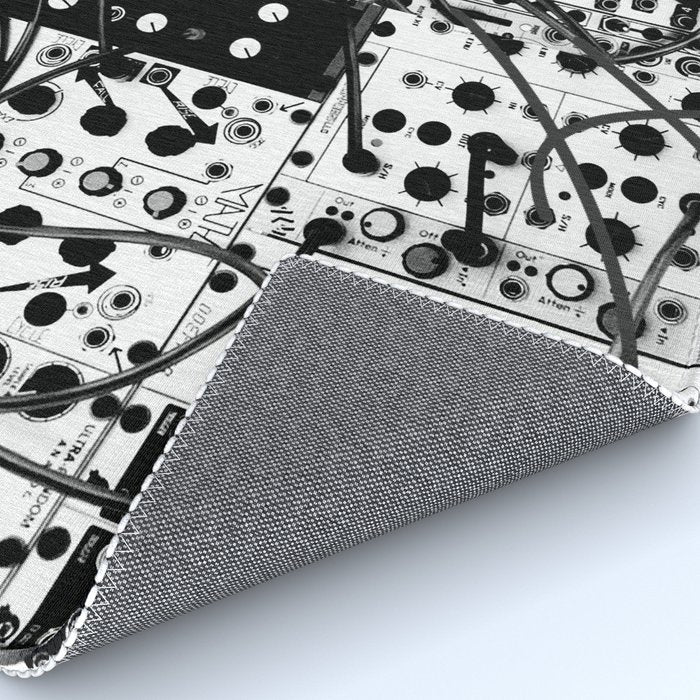 analog synthesizer system - modular black and white Rug Gallery Image 4