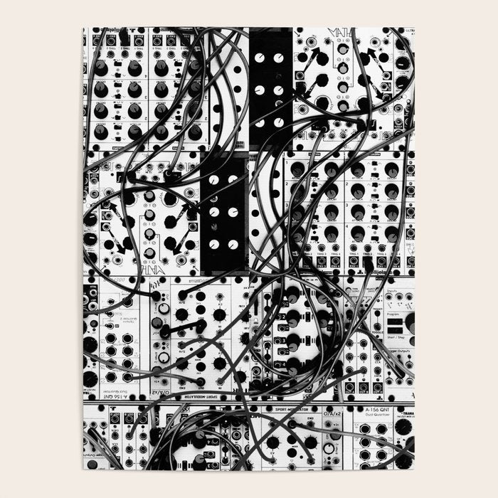 analog synthesizer system - modular black and white Poster Gallery Image 4