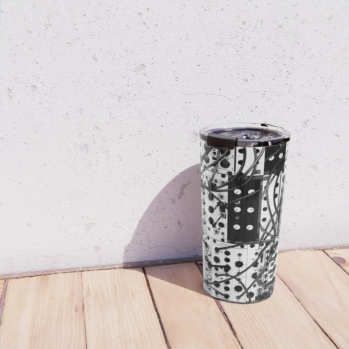 analog synthesizer system - modular black and white Travel Mug Gallery Image 4