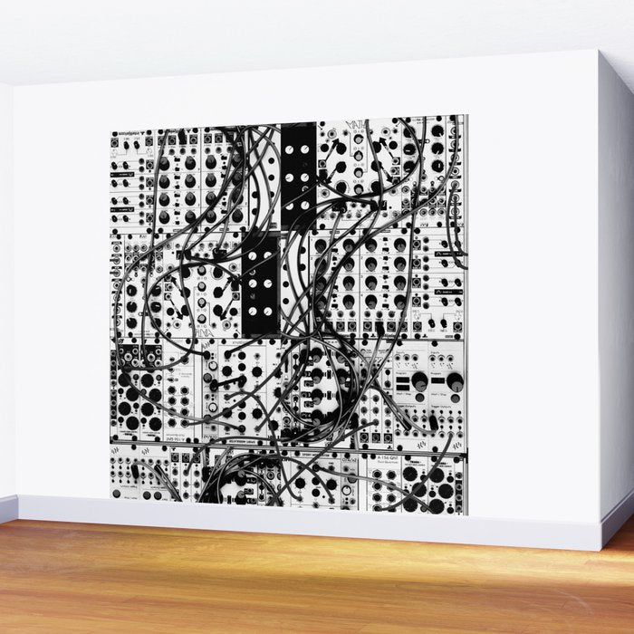 analog synthesizer system - modular black and white Wall Mural Gallery Image 2