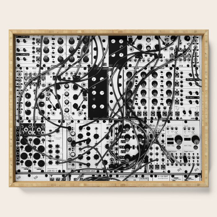 analog synthesizer system - modular black and white Serving Tray Gallery Image 1