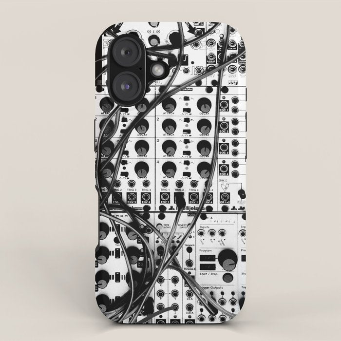 analog synthesizer system - modular black and white iPhone Case Gallery Image 1
