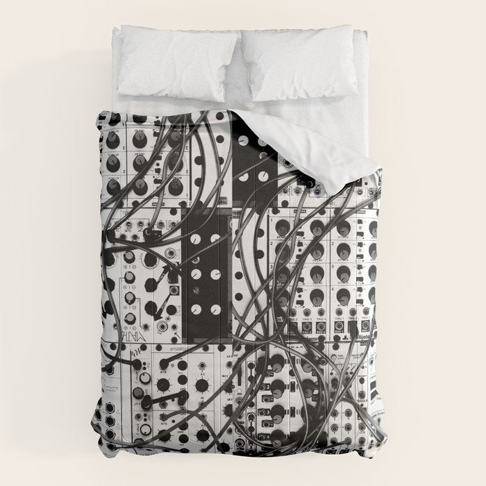 analog synthesizer system - modular black and white Comforter Gallery Image 6