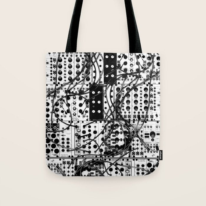 analog synthesizer system - modular black and white Tote Bag Gallery Image 1