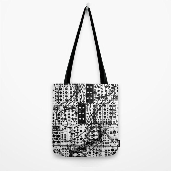 analog synthesizer system - modular black and white Tote Bag Gallery Image 2