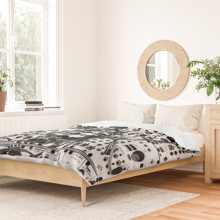 analog synthesizer system - modular black and white Duvet Cover Gallery Image 2