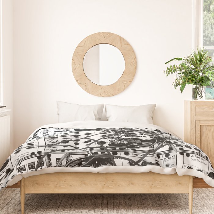 analog synthesizer system - modular black and white Duvet Cover Gallery Image 3