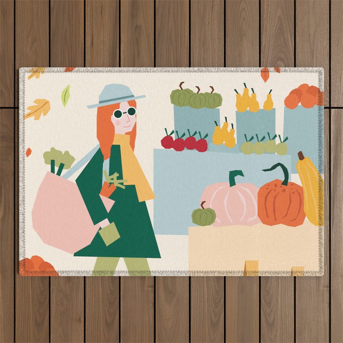 Girl at the farmers market Outdoor Rug Gallery Image 1