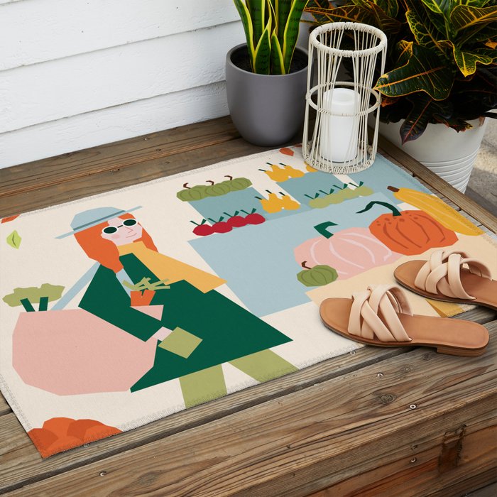 Girl at the farmers market Outdoor Rug Gallery Image 2