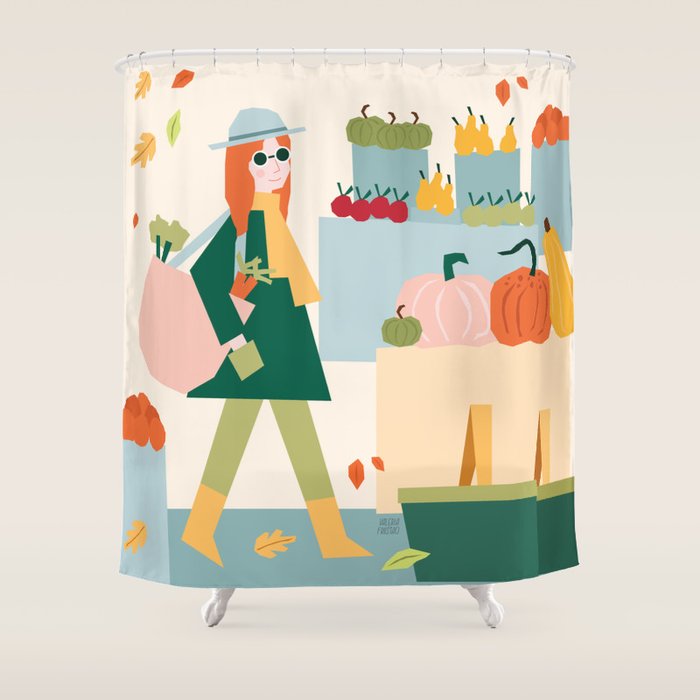 Girl at the farmers market Shower Curtain Gallery Image 1