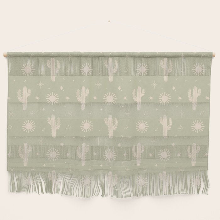 Boho Cactus Sun Desert Sage Green Pattern Wall Hanging Gallery Image 1