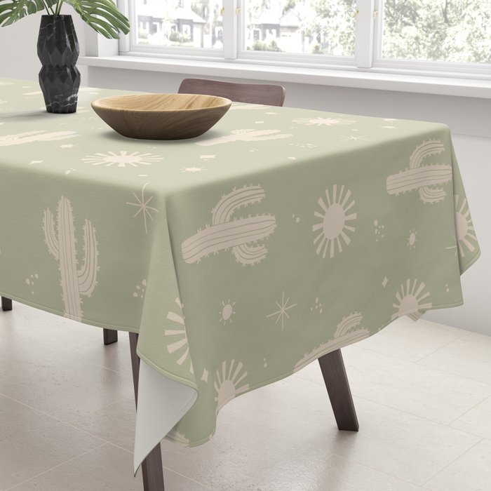Boho Cactus Sun Desert Sage Green Pattern Tablecloth Gallery Image 3