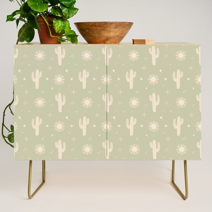 Boho Cactus Sun Desert Sage Green Pattern Credenza Gallery Image 1