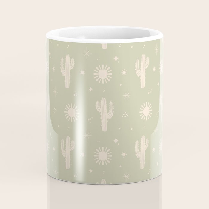Boho Cactus Sun Desert Sage Green Pattern Coffee Mug Gallery Image 4