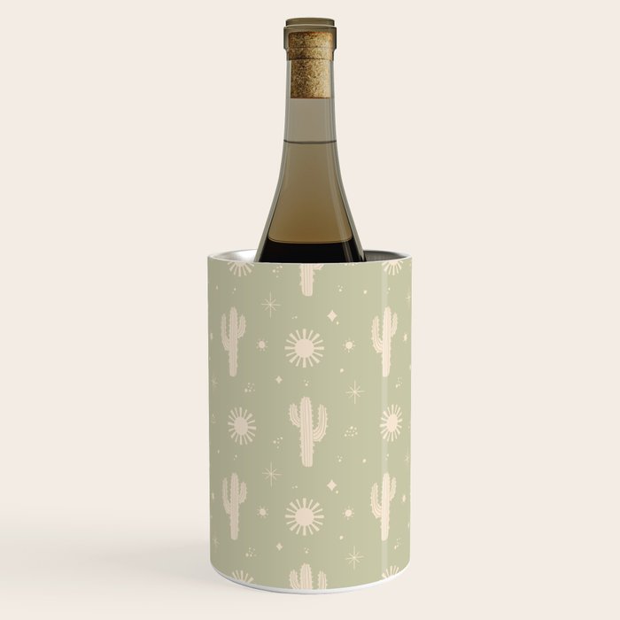 Boho Cactus Sun Desert Sage Green Pattern Wine Chiller Gallery Image 1