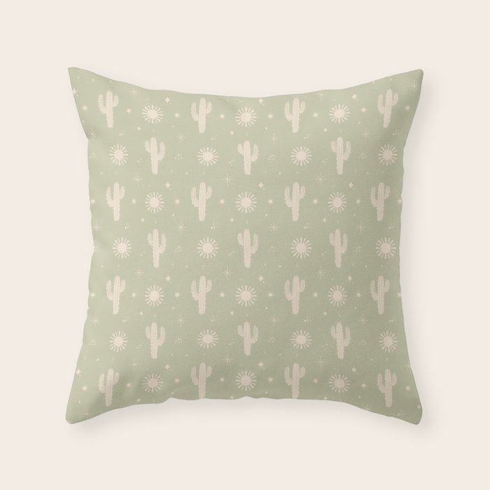 Boho Cactus Sun Desert Sage Green Pattern Throw Pillow Gallery Image 6