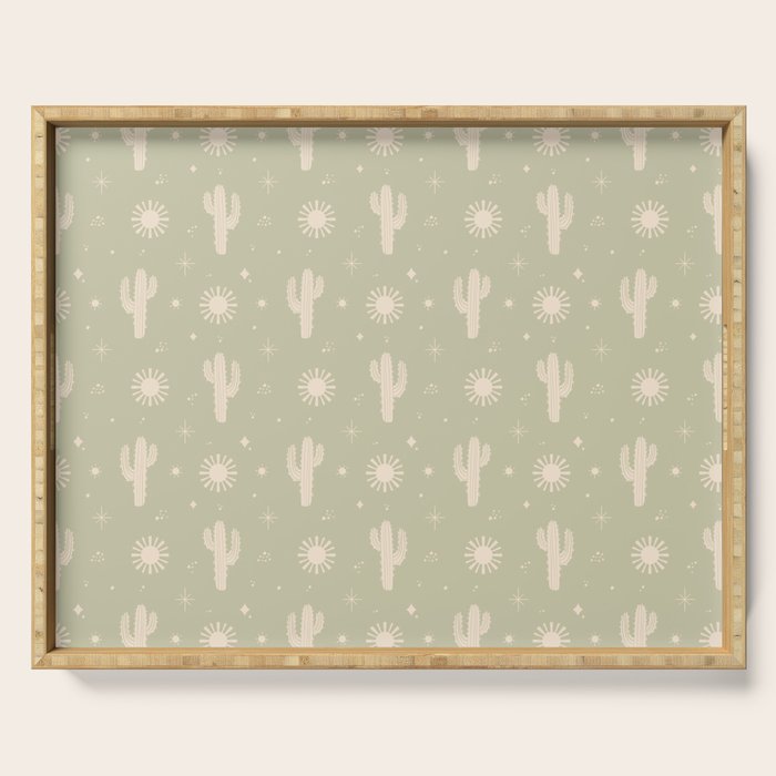 Boho Cactus Sun Desert Sage Green Pattern Serving Tray Gallery Image 1