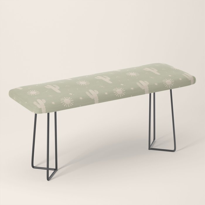 Boho Cactus Sun Desert Sage Green Pattern Bench Gallery Image 1