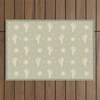 Boho Cactus Sun Desert Sage Green Pattern Outdoor Rug Gallery Image 1