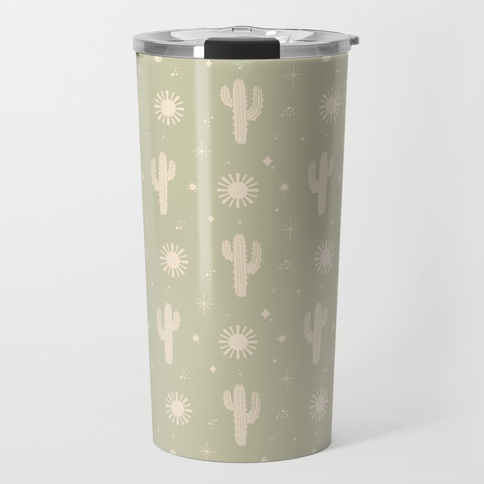 Boho Cactus Sun Desert Sage Green Pattern Travel Mug Gallery Image 1