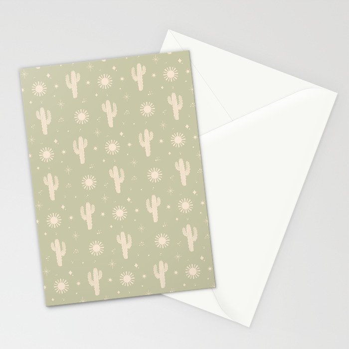 Boho Cactus Sun Desert Sage Green Pattern Stationery Card Gallery Image 2