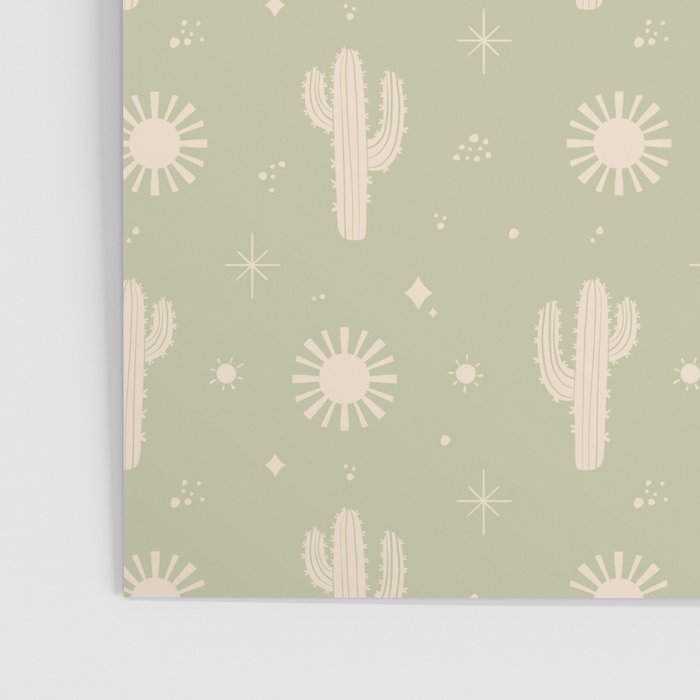 Boho Cactus Sun Desert Sage Green Pattern Poster Gallery Image 3
