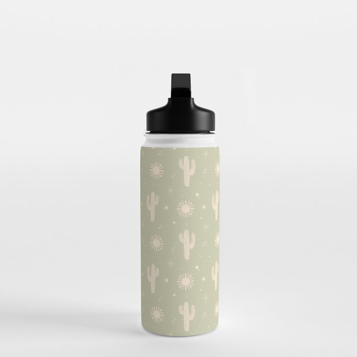 Boho Cactus Sun Desert Sage Green Pattern Water Bottle Gallery Image 3