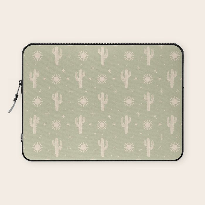 Boho Cactus Sun Desert Sage Green Pattern Laptop Sleeve Gallery Image 1