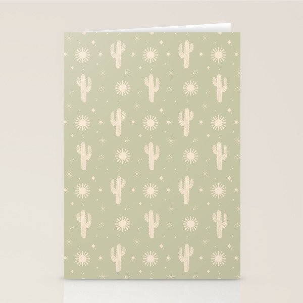 Boho Cactus Sun Desert Sage Green Pattern Stationery Card Gallery Image 2