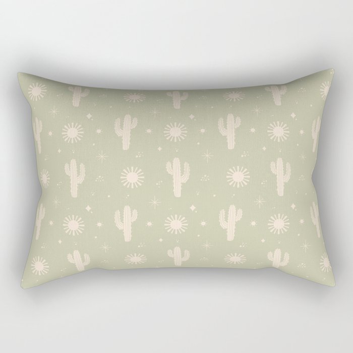 Boho Cactus Sun Desert Sage Green Pattern Rectangular Pillow Gallery Image 1