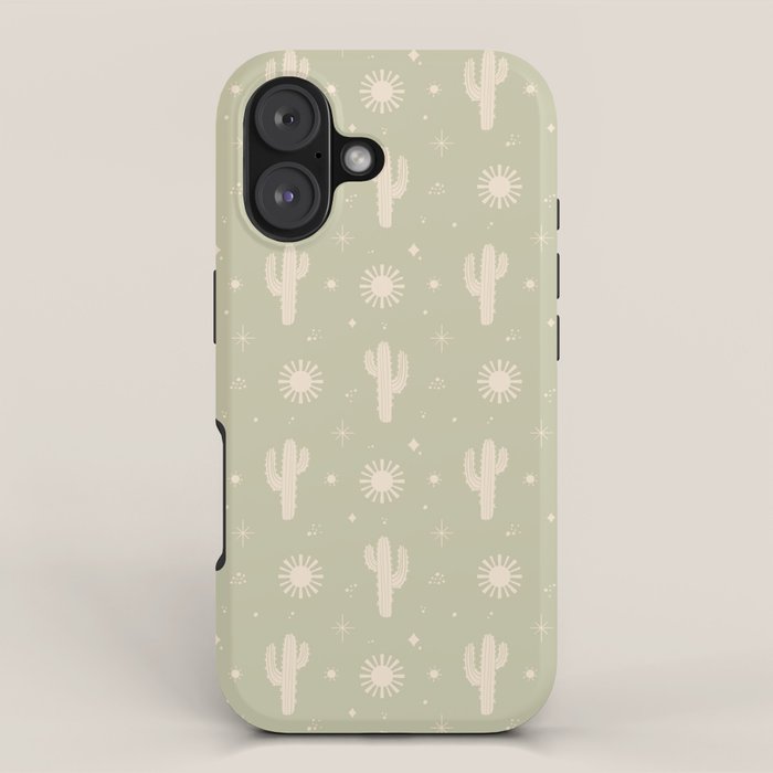 Boho Cactus Sun Desert Sage Green Pattern iPhone Case Gallery Image 1