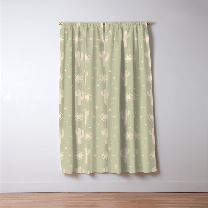 Boho Cactus Sun Desert Sage Green Pattern Window Curtain Gallery Image 3