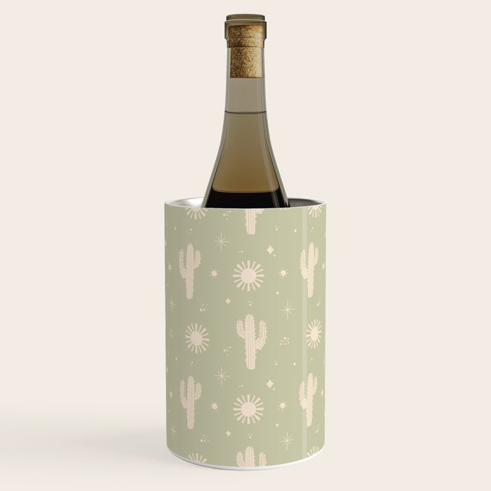 Boho Cactus Sun Desert Sage Green Pattern Wine Chiller Gallery Image 2