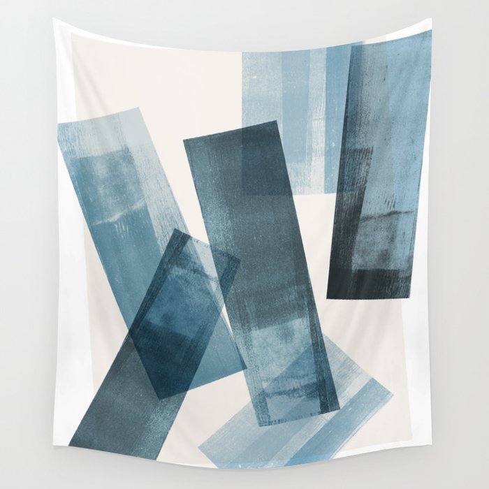 Rectangular Shapes Blue Geometric Abstract Wall Tapestry Gallery Image 4