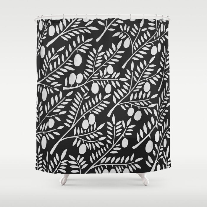 White Olive Branches Shower Curtain Gallery Image 1