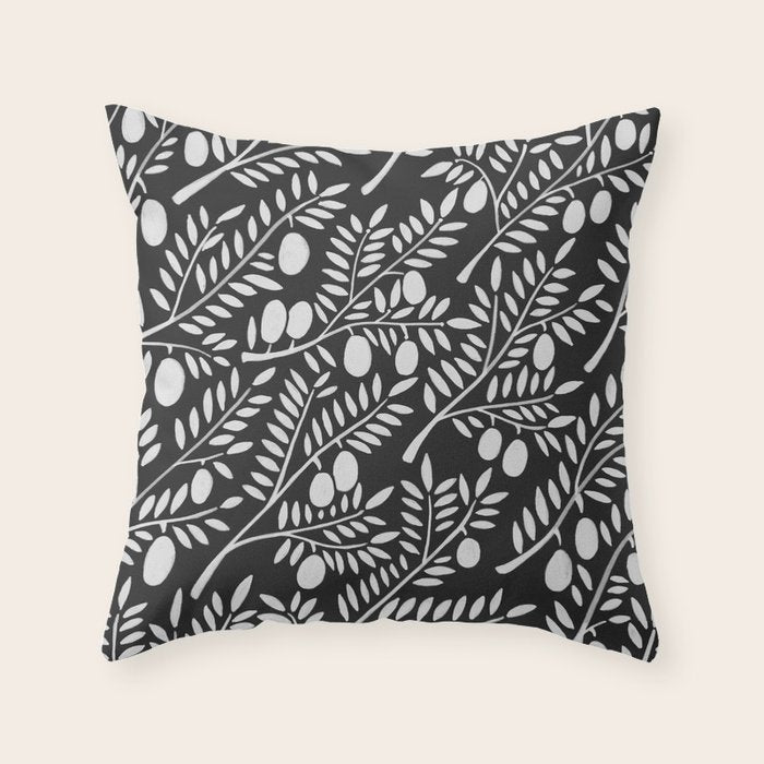 White Olive Branches Throw Pillow Gallery Image 6