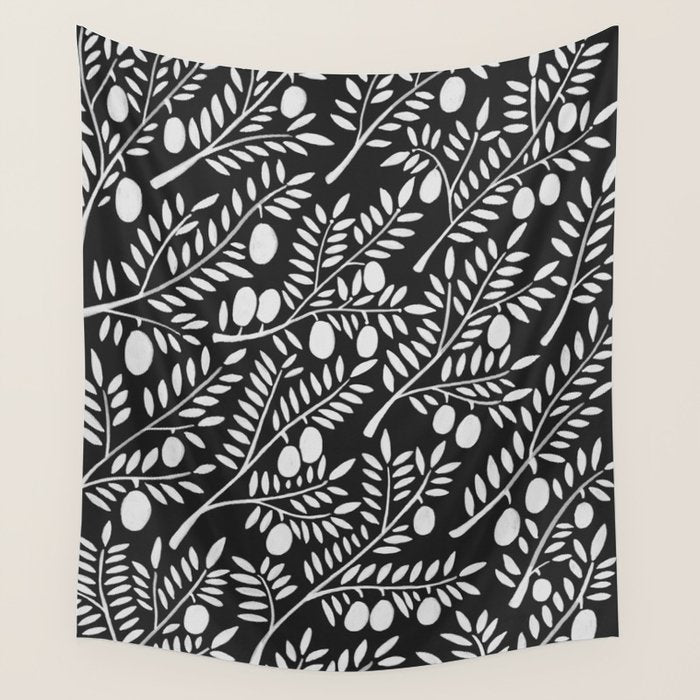 White Olive Branches Wall Tapestry Gallery Image 4
