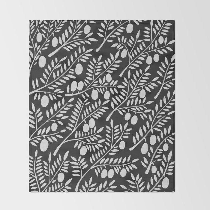 White Olive Branches Throw Blanket Gallery Image 2