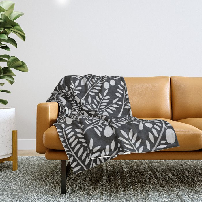 White Olive Branches Throw Blanket Gallery Image 1